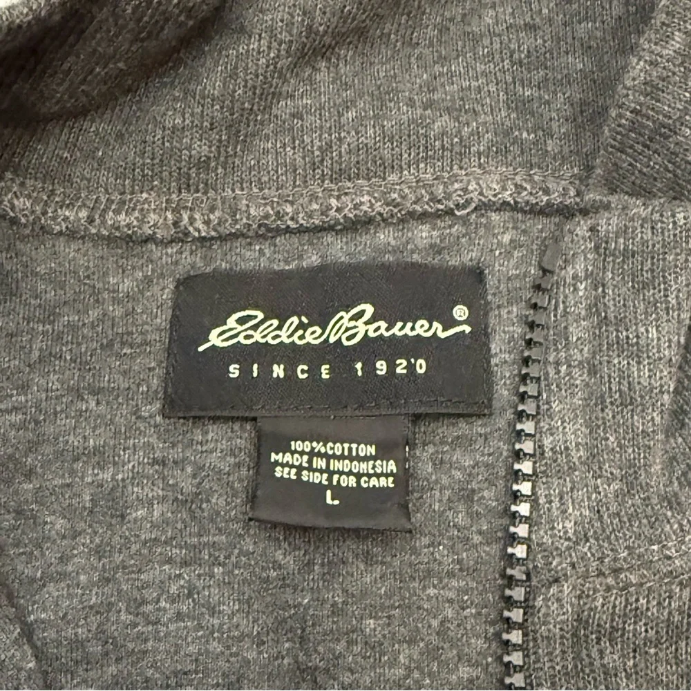 Eddie Bauer 1/4 Zip‎ Knit Sweater Pullover Charcoal Gray Black 100% Cotton Large
